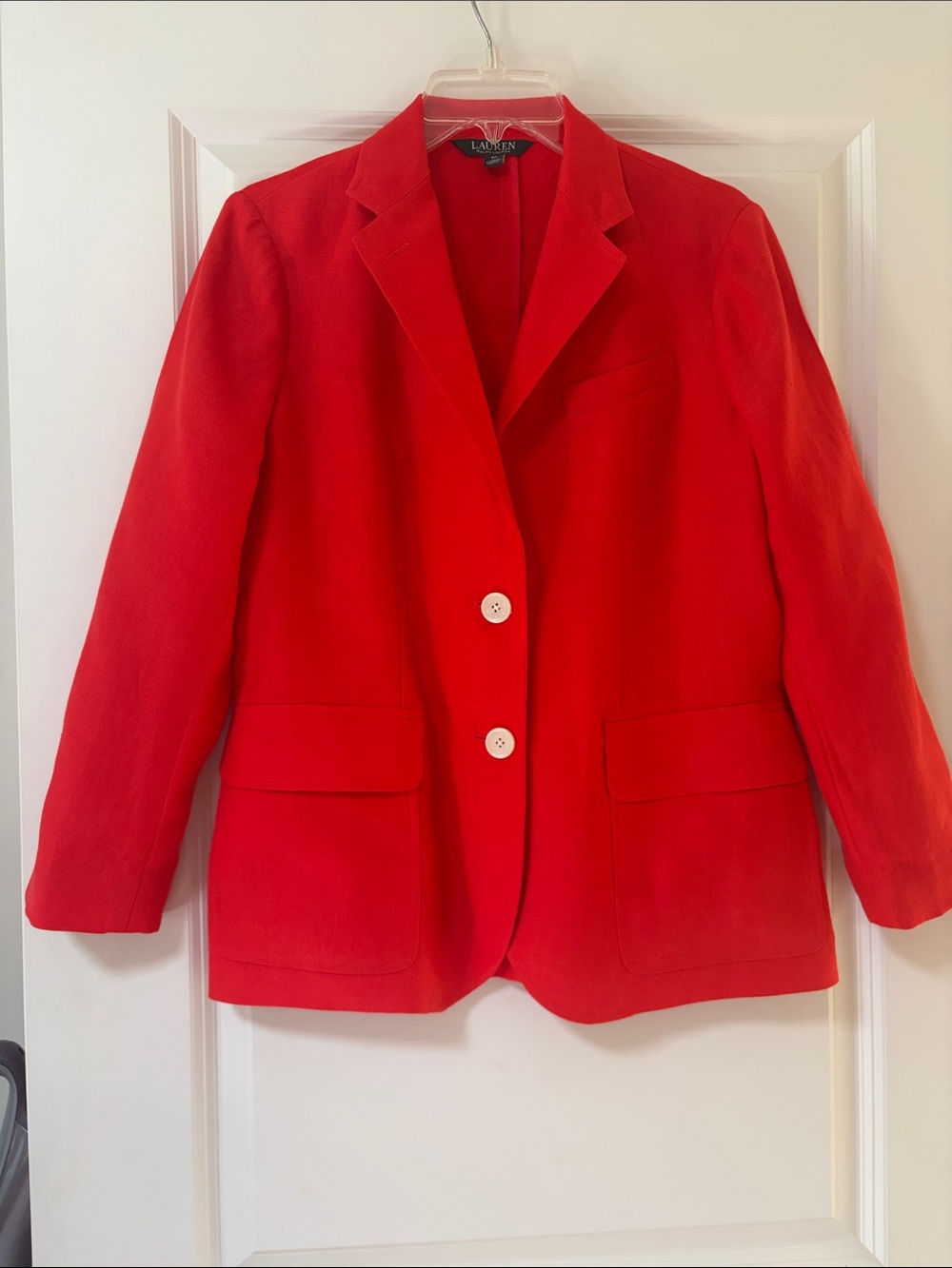 Lauren Ralph Lauren Bright Red Linen Women's Single-Breasted Blazer
